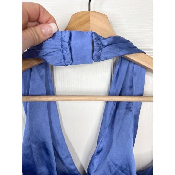 French Connection Blue Satin Halter Top Womens Size XS Smocked back - Picture 5 of 11